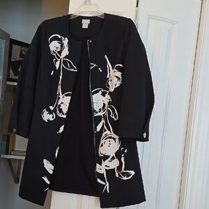 Black and White Floral Blazer with Botanical Pattern